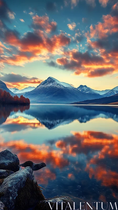Snow-covered mountain ridge with reflective lake surface.