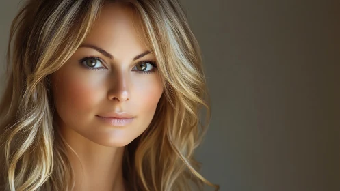 Portrait of blonde woman in soft neutral studio lighting.