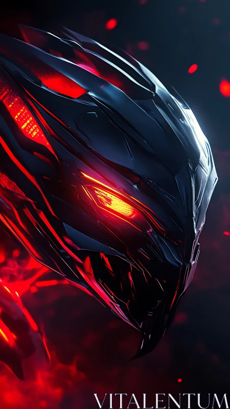 Cybernetic dragon head rendered in high-contrast neon reds