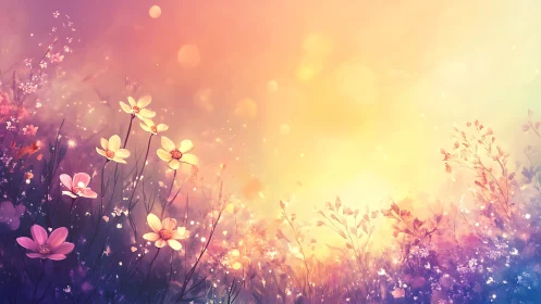 Luminescent Wildflower Field at Golden Hour.