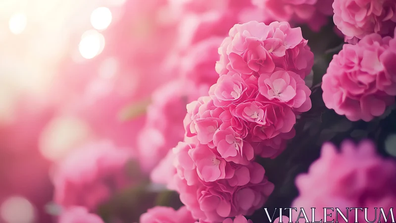 Pink roses with soft bokeh light and blurred garden backdrop.