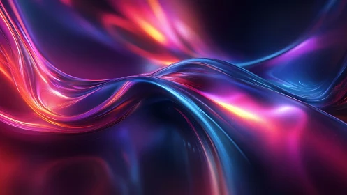 Shimmering neon waves flow together in soft glowing motion