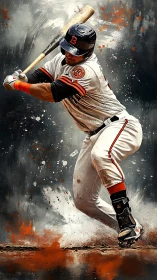 Electric baseball swing frozen in a storm of color.