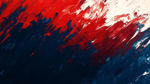 Bold Abstract Painting with Red, Blue, and White Brush Strokes.