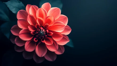 Coral Dahlia Unfolds Against Mysterious Twilight
