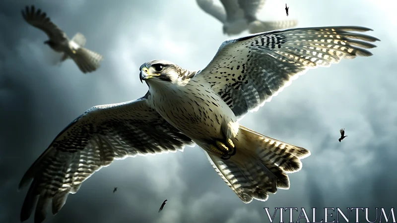 Majestic Falcon Soaring in Dramatic Sky, Realistic Digital Art.