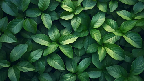 Dense basil leaves fill the frame in uniform overhead view