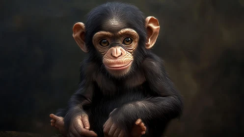 Hyperreal juvenile chimpanzee portrait in soft studio light