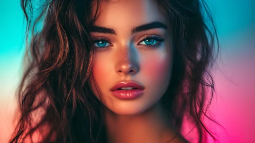 Neon-lit digital portrait renders hyperreal female visage