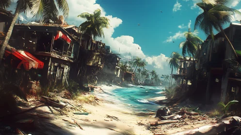 Coastal street shows digitally rendered post-storm damage