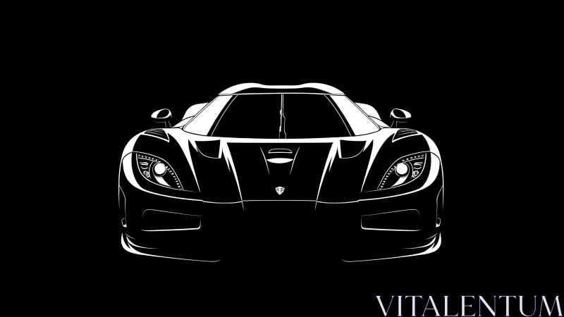 Monochrome hypercar frontal elevation in high-contrast vector.