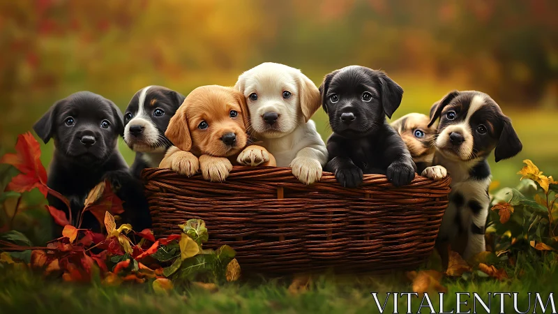 Basket of autumn puppies quietly rearranges the season