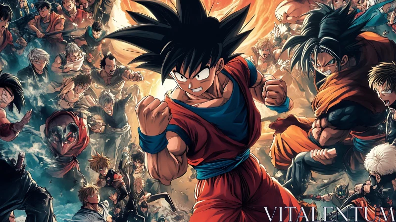 Dynamic anime battle composition layers depth, motion and lighting