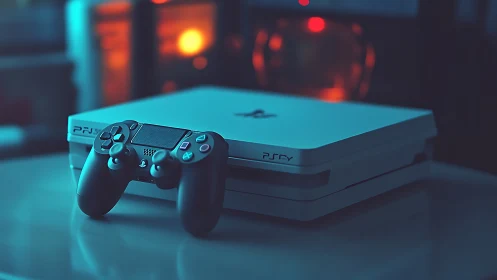 PS5 Console and Controller in Neon Glow.