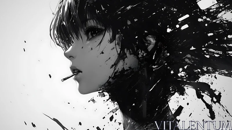 Ink-splashed portrait quietly explodes into swirling night