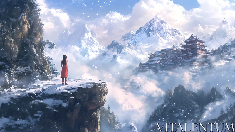 Red‑clad dreamer weighs distance to the cloudborne fortress