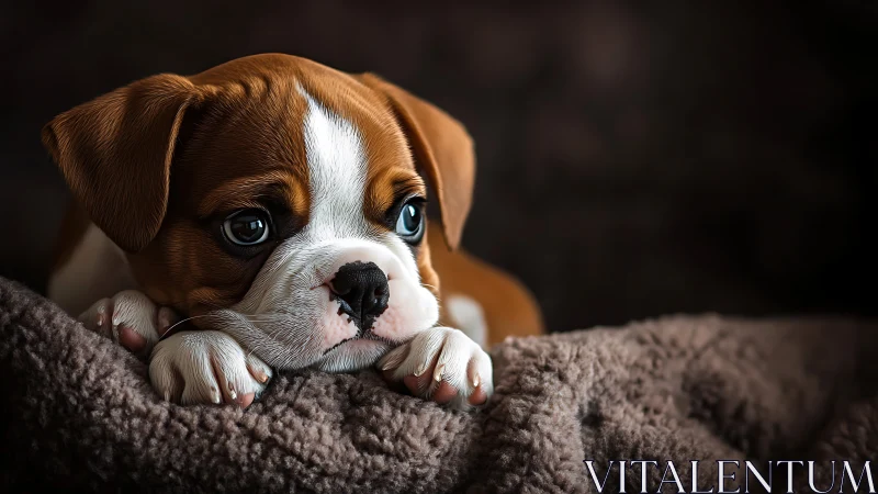 Tiny dreamer puppy guards a kingdom of rumpled blankets