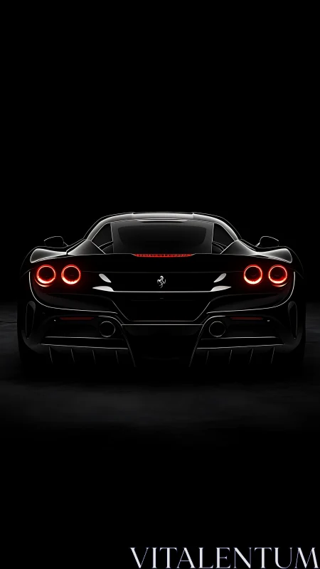 Rear hypercar silhouette with glowing red taillights.