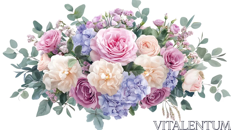 Pastel Dream: Roses, Hydrangeas & Eucalyptus in Romantic Bloom.