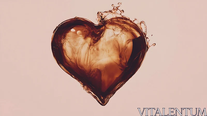 Liquid Heart Shape with Dynamic Splashes Suspended in Motion