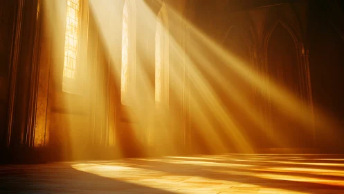 Cathedral sunbeams staging a golden hush on empty stone.