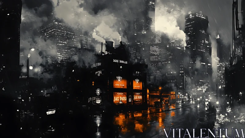 Neon embers smolder through a rain-soaked noir city night.