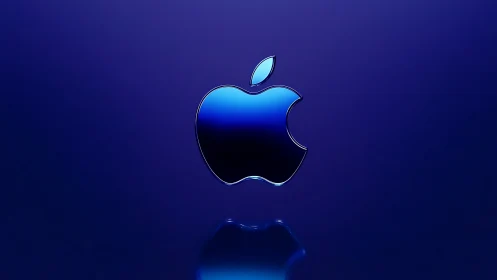 Apple Logo Glows with Neon Blue Brilliance