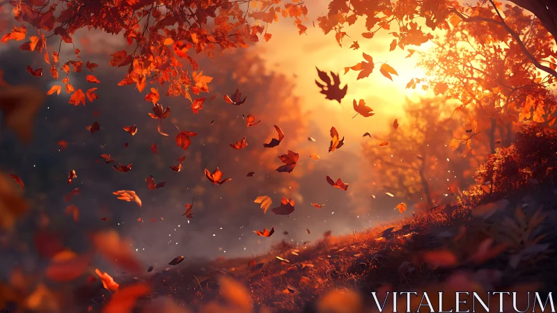 Autumn foliage swirls through backlit woodland atmosphere