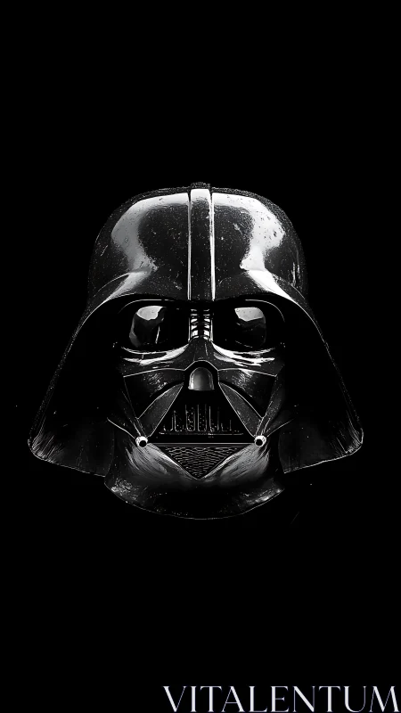 Gleaming black sci fi helmet emerges from deep shadowed space