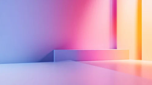 Minimal gradient room with soft pink blue lighting.