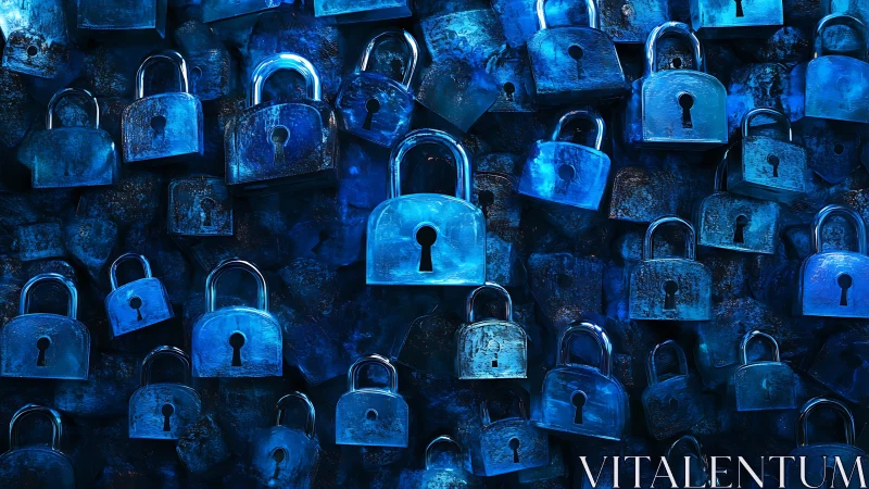 Blue steel padlocks on textured surface symbolizing data security