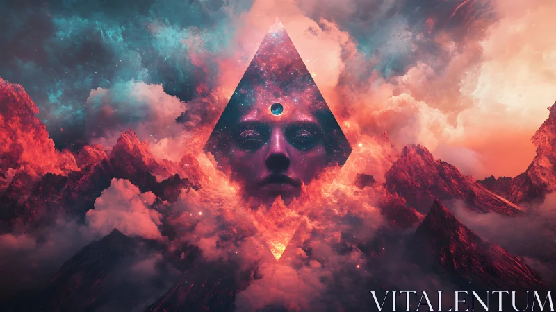 Celestial visage framed in prismatic nebula gateway portal.