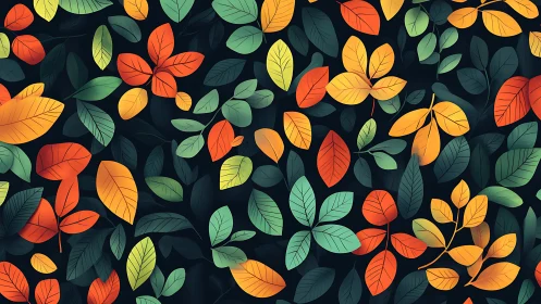 Colorful stylized autumn foliage forms dense seamless pattern
