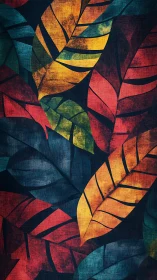 Multicolor textured tropical foliage with grunge overlay pattern