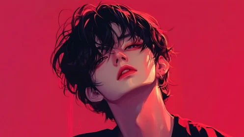 Androgynous neon portrait renders stylized crimson lighting