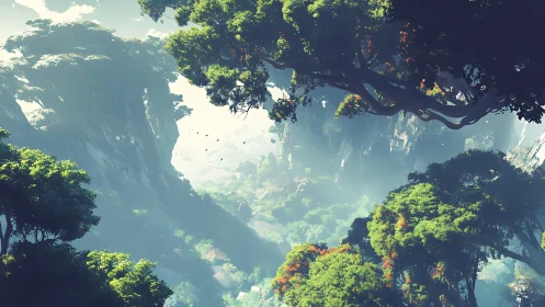 Canyon Aerial View with Dense Forest Canopy.