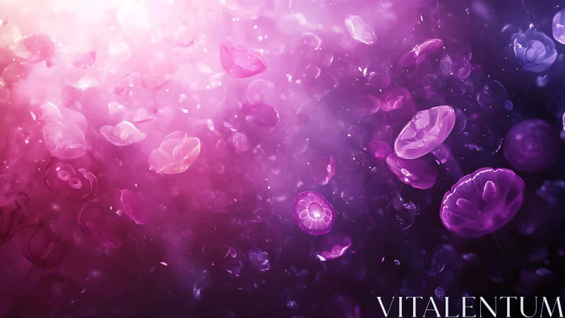Dreamy violet jellyfish drift gently through glowing water