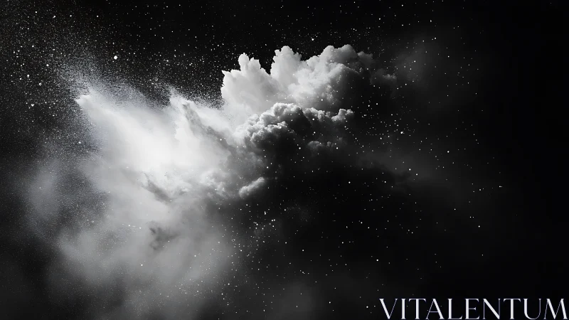 Starlit powder cloud erupts like a tiny monochrome universe