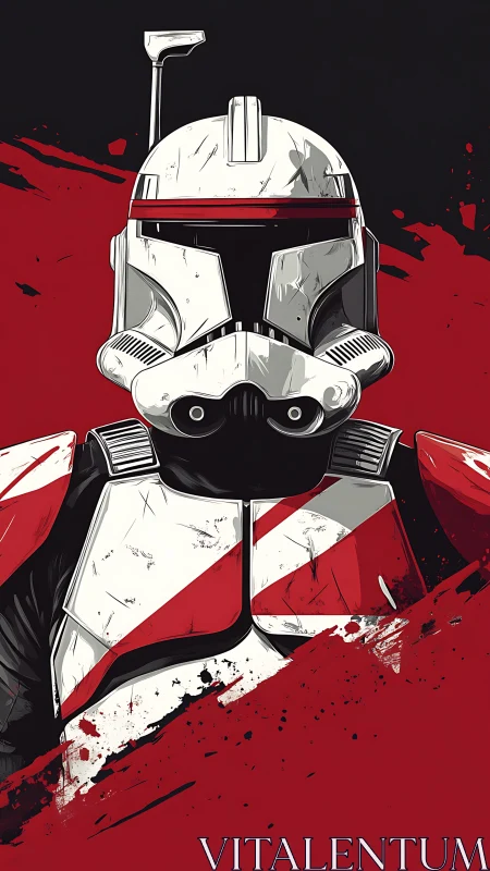 Helmeted star soldier in crimson-slashed comic armor.