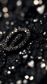 Shimmering black pendant resting in dreamy bokeh light.