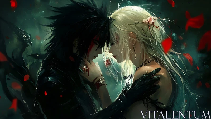 Dark Figure and Pale Character in Conflict Scene