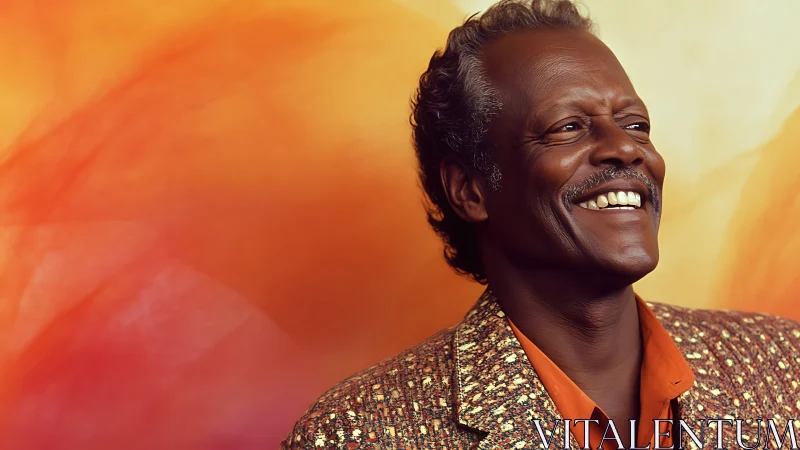 Smiling elder in warm tones radiates joy and confidence