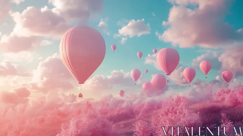 Soft pink hot air balloons drifting through pastel skies.