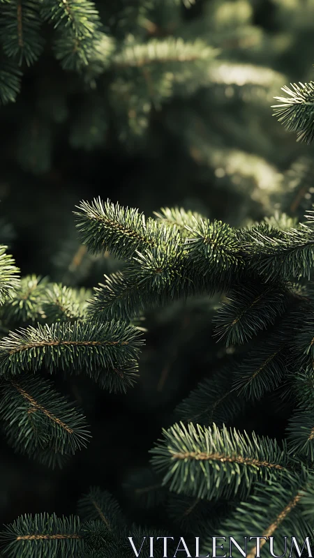 Close view shows dense evergreen fir branches in sharp focus
