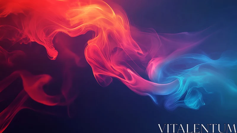 Digital painting of red and cyan flowing abstract smoke forms.