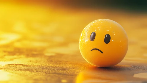 Yellow 3D emoticon sphere rests on reflective wet surface
