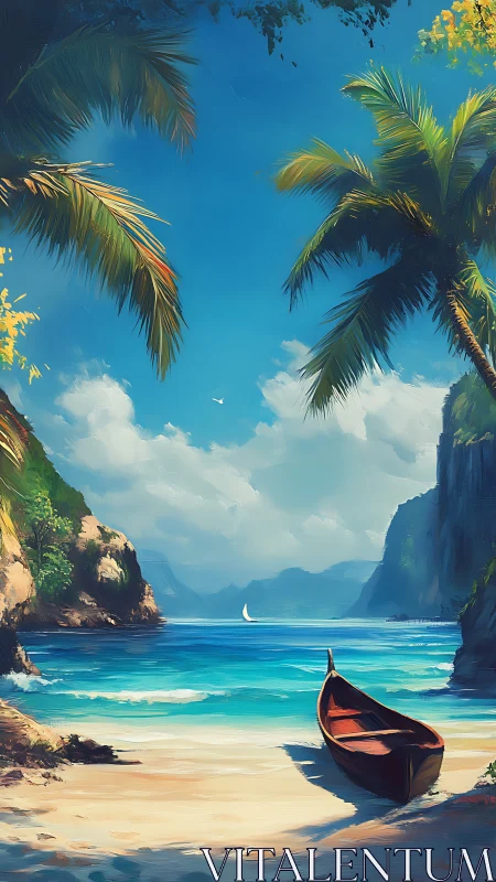 Cove's Solitary Vessel Waits Beneath Towering Paradise Cliffs