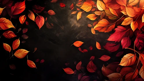 Autumn leaves drift around a dark, softly glowing center.