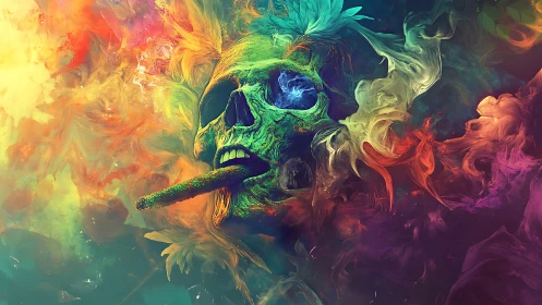 Psychedelic skull exhales swirling nebulaes of carnival smoke