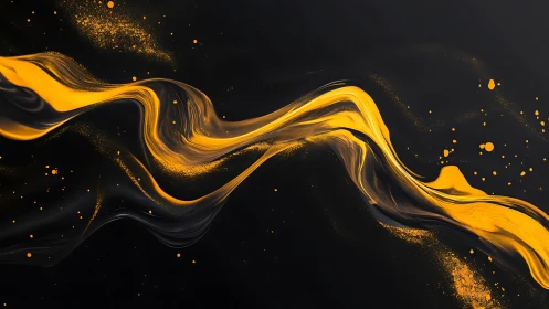 Golden fluid ribbon swirling across deep charcoal field.
